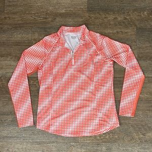 Bette & Court Womens Golf Top Orange White 1/4 Zip Performance Shirt